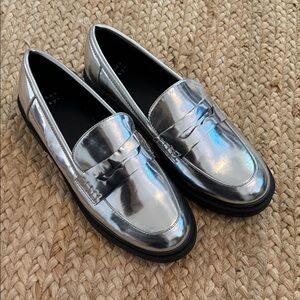 Shiny Silver Loafers nwob